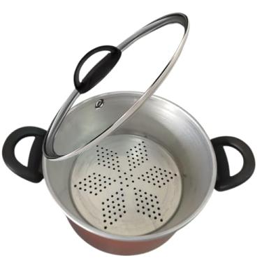 Imagem de Panela Multiuso 2 em 1 Antiaderente Vermelho de Fazer Cuscuz e Yakissoba e Arroz Vapor