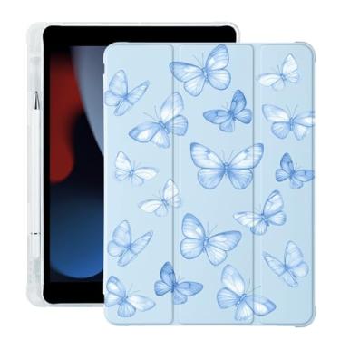 Imagem de BlHMCASE Linda capa Y2K borboleta azul para iPad 7ª/8ª/9ª geração com suporte para lápis, hibernar/despertar automático, capa traseira de TPU macio de couro azul para iPad de 10,2 polegadas 2019/2020