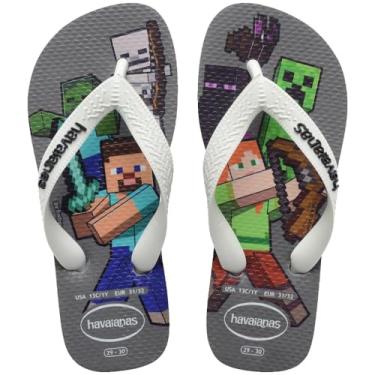 Imagem de Chinelo Havaianas Kids Minecraft Cinza Aço-Branco Confortável Tamanho 31-32