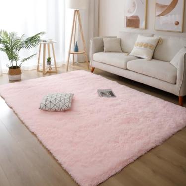 Imagem de Tapete branco fofo para sala de estar, quarto, decoração de casa, tapete grande, grosso, para meninas, quarto infantil, tapete rosa peludo (100x200cm 39x78 polegadas/rosa)