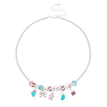 Imagem de Madison Tyler Colar de Natal para mulheres | Colar de corrente de cobra ajustável de Natal banhado a ouro e prata | Luvas de homem de gengibre, meias de menta e bengala, amuleto de pérola, Zinco