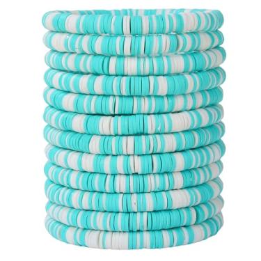 Imagem de HYHONEY Pulseiras de amizade com contas Heishi pulseiras fofas pulseiras de vinil argila disco contas surfista elástico verão praia pulseiras para mulheres, One Size, Pedra, argila