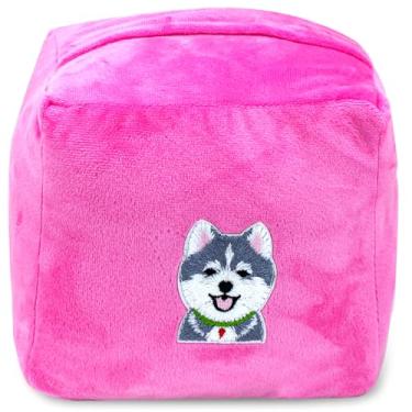 Imagem de CERAYOU Batente de porta decorativo pesado, batente de porta quadrado resistente com alça, protetores de parede de batente de piso de porta de tecido macio, cachorro rosa choque