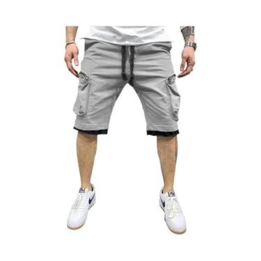 Imagem de Bermuda Cargo Masculina Amarela De Verão Em Algodão Respirável Para Tr