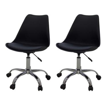 Imagem de Kit 2 Cadeiras Giratórias Office Luísa Rivatti Assento Pp Preto Base Rodízio Cromado