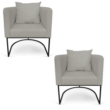 Imagem de Kit 02 Poltronas Paola Linho Grafite A26 Base Metálica Preto