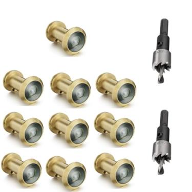 Imagem de TOGU 10 peças de furos de latão sólido de 220 graus para porta com broca de 16 mm, olho mágico de porta de 1,6 cm com privacidade, compatível com porta grossa de 3,5 cm a 6,5 cm, acabamento em ouro