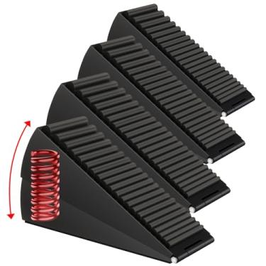 Imagem de Pacote com 4 batentes de porta ajustáveis com mola, resistente, 7,6 cm de altura, grande tampa de cunha de metal, batente de porta de borracha mais forte para a parte inferior das portas, batente de