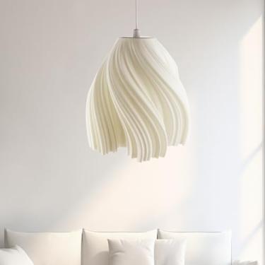 Imagem de Luminária Pendente 3D para Cabeceira, Branca, com Lâmpada LED 5W, Cabo 2m, Fibra de Resina, Soquete E27 (1011-Luz fria)