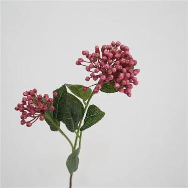 Imagem de 5 peças/lote Flores Artificiais 2 cabeças Hortênsia Frutas Ornamentos Decorativos Festa em Casa Casamento Fundo Arranjo de Flores (Rosa Vermelha)