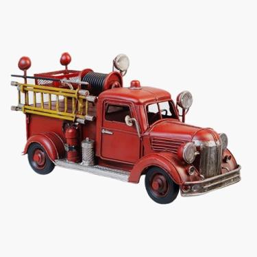 Imagem de PARSAHO Caminhão de bombeiros vintage fundido – Carro de bombeiros de metal retrô, veículos em miniatura para decoração de casa