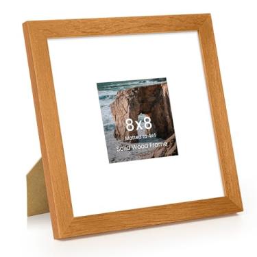 Imagem de Moldura para foto de 20,3 x 20,3 cm, de madeira Iroko sólida, 20,3 x 20,3 cm, para parede, ângulo reto, 20,3 x 20,3 cm, moldura fosca de 10 x 10 cm, vidro temperado HD, para pendurar na parede