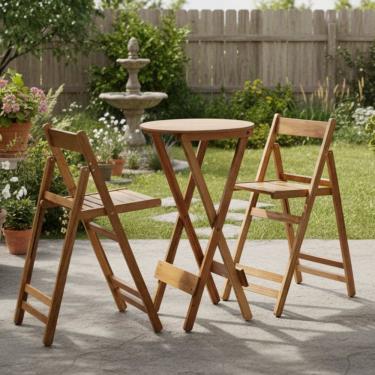 Imagem de Conjunto de Mesa Bistrô Redondo e 2 Cadeiras Verniz Marrom