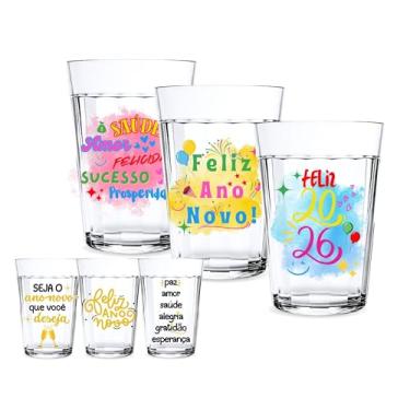 Imagem de Kit 3 Copos Americanos 190ml Personalizado Estampa Colorida Frase Ano Novo Cerveja Drinks Reveillon (Multicolorido)