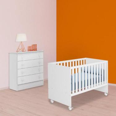 Imagem de Quarto Infantil Berço Retro e Cômoda 4G Branco - Qmovi