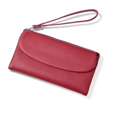 Imagem de Denovin Carteira feminina, carteira de mão longa dobrável para mulheres, bolsa de moedas com zíper de grande capacidade, organizador de dinheiro e cartão de crédito para mulheres, Vermelho