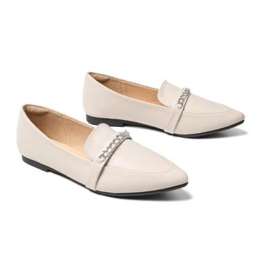 Imagem de Rivsoi Sapatos rasos femininos confortáveis, mocassins femininos de bico fino, leves, para viagens de escritório, Bege PU, 38