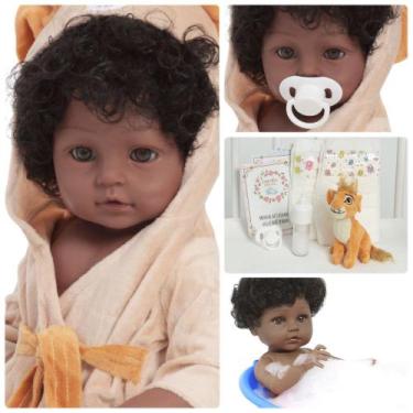 Imagem de Boneco Reborn Bebê Cabelo Cacheado Roupão Leão + Itens - Cegonha Rebor