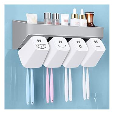 Imagem de Pasta de dente cinza Suporte de escova de dentes material PP prateleira organizadora de escova de dentes copo branco para enxaguante bucal l e conveniente para economizar espaço (tamanho: 4, cor: A)
