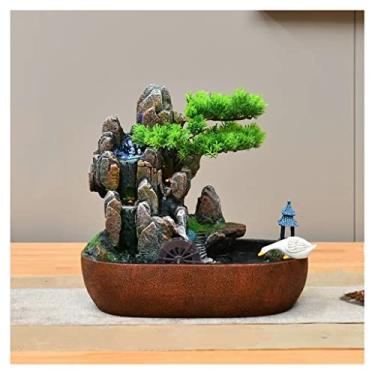 Imagem de XFNVXC Fonte decorativa interna de mesa fonte de água corrente de resina alpina decoração de sala de estar ornamento de paisagem aquática escritório decoração da sorte fonte rochosa casa