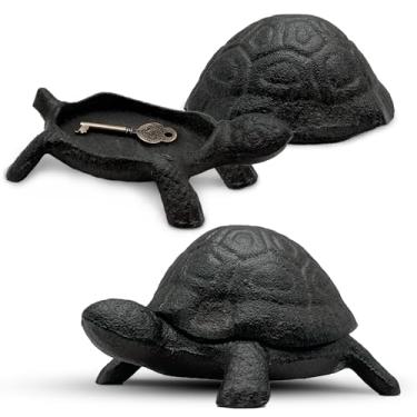 Imagem de Escondedor de chave de tartaruga de ferro fundido SAFE – Porta-chaves oculto ao ar livre para chaves sobressalentes, estátua decorativa de jardim, caixa de esconder durável para quintal, pátio