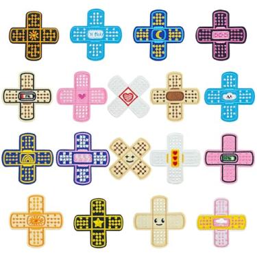 Imagem de Puideon 18 peças de adesivos de band-aid bordados, emblemas de apliques de bandagem em forma de cruz - Costure ou passe a ferro para roupas, bolsas, acessórios | Decoração criativa para entusiastas de