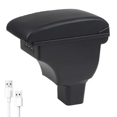 Imagem de YJYWZH Caixa de apoio de braço de carro para Nissan Versa 2020-2024 Acessórios de carro Console central de armazenamento de couro espaço de armazenamento de camada dupla com 3 portas USB