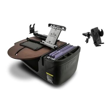 Imagem de AutoExec AE-RMCD-PS-TAB-VC-21M Roadmaster Mesa de carro e estação de trabalho portátil com suporte de impressora, suporte para tablet e clipe de ventilação de telefone, mogno