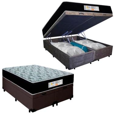 Imagem de Cama Box Baú Casal Bipartido Suede + Colchão Molas Ensacadas SerenePrime Sonnolux 138x188x69