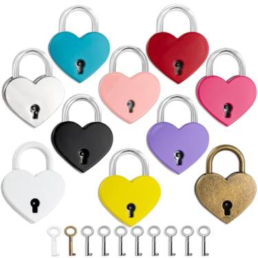 Imagem de GTILE 10 peças mini cadeado em forma de coração com chave, cadeado de metal pequeno, para diário, caixa de armazenamento, bagagem, caixa de joias (multicolorida)