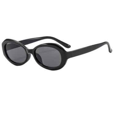 Imagem de HPIRME Óculos de sol punk oval feminino retrô praia óculos de sol feminino proteção uv400 (preto-preto)