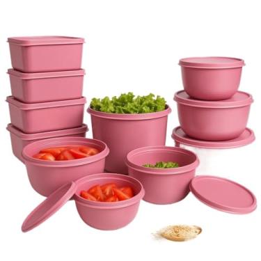 Imagem de Kit com 15 potes plásticos herméticos para cozinha(Rosa)