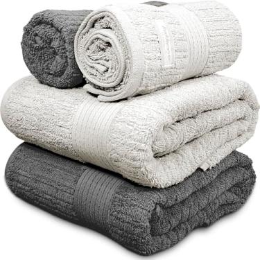 Imagem de Jogo De Banho Gigante Buddemeyer - Toalha Banhão Fio Penteado Canelado - 100% Algodão - Kit 4 Peças (Cinza 1839/1744)