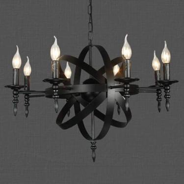 Imagem de Lustre De Vela De Ferro Forjado Gaiola Iluminação De Teto País Flores Rústicas Lâmpada Pendente Abajur De Brilho Altura Ajustável Redondo Luz Suspensa Para Sala De Estar, 8 flammig