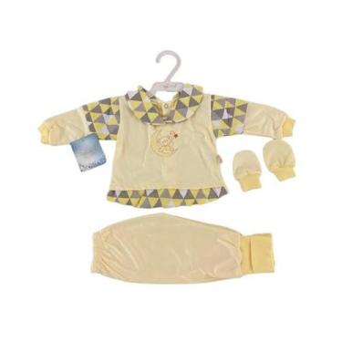 Imagem de Kit Pagão Bordado Mijão Pé Resvesivel e Luvas 3 Peças Malha Pv Hipoale