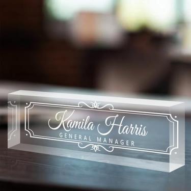 Imagem de Placa de identificação personalizada em acrílico gravado, placa de identificação personalizada para mesa, decoração de mesa, presente de escritório para colegas, chefes, professores