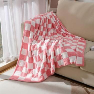 Imagem de Cobertor Throw Blanket VBC Checkered Sofa para sofá-cama rosa