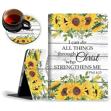 Imagem de ZHEERIY Capa para iPad 8ª geração 10,2 polegadas 2020/iPad 7ª geração 10,2 polegadas 2019/iPad Air 10,5 polegadas 2019 com porta-copos, citações cristãs de Filipenses 4-13 Girassóis da Bíblia Floral
