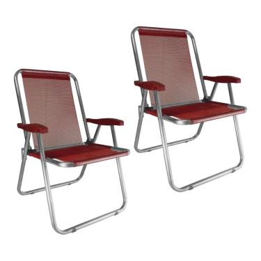 Imagem de Kit 2 Cadeira Praia Max Alumínio Oversize Vermelho 140kg Zaka