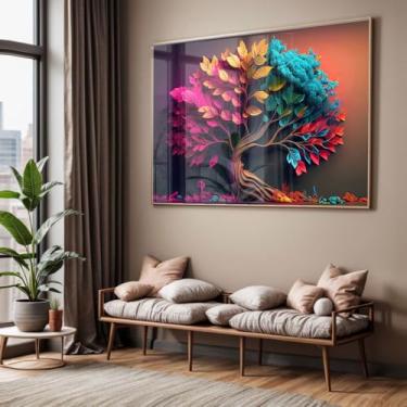 Imagem de Quadro Decorativo Moldura Caixa com Acrílico Cristal Árvore Colorida Ipê – Impressão 4K Pronto para Pendurar (40x60, Preto)