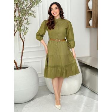 Imagem de Vestido Midi Chemise com Manga Comprida de Festa Convidada Social - Fa