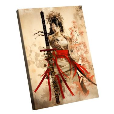 Imagem de Quadro Decorativo Gueixa Bege 180x105 Borda Infinita