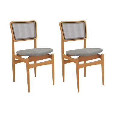 Imagem de Cadeira Sala de Jantar Stela 1CMM013CA Premium Madeira Maciça Kit 2 Un Carvalho/Boucle Cinza/Tela Chumbo - Kappesberg
