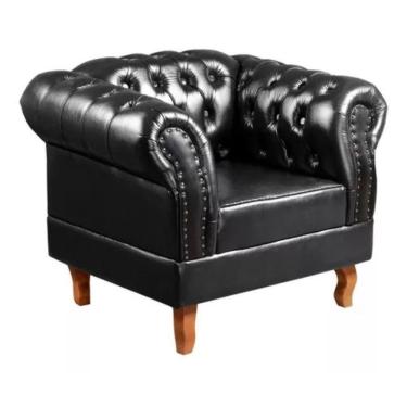 Imagem de Poltrona Chesterfield Dom Pedro Vintage Retrô Capitonê Couro Preto