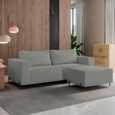 Imagem de Sofá 3 Lugares Sense Moderno Bouclê com Puff Balaqui Decor Cor:cinza Claro
