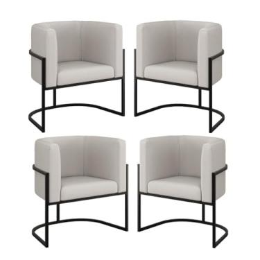 Imagem de Kit 04 Poltronas Lua Sala Decorativa Base Ferro Black Corino Cor:bege