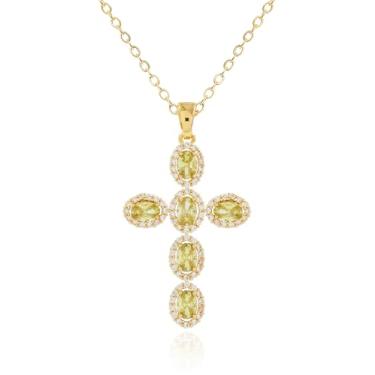 Imagem de MUSEQVE Colar feminino com pingente de cruz verde peridoto banhado a ouro 14K CZ Halo Gemstone Emerald Cross Pendant Necklace Elegant Christian Jewelry [CXN-EM], 17 inch with 2 inch extender, Gema