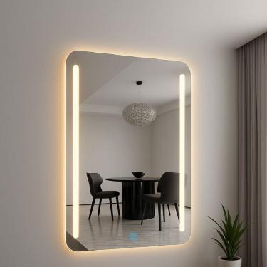 Imagem de Espelheira Retangular 70x50cm Touch Led 3000k Crys espelho lapidado