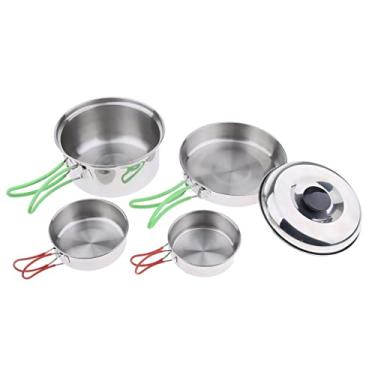 Imagem de Conjunto de panelas portáteis de aço inoxidável para atividades ao ar livre - Panela de acampamento dobrável com bolsa de armazenamento, utensílios de cozinha para piquenique de peso para caminhadas,