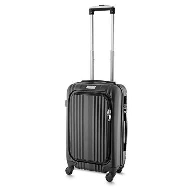 Imagem de Mala de Viagem Pequena em ABS, 4 Rodas 360 Graus, com Compartimento para Notebook 13", Cadeado com Senha, Interior em Nylon 210D, Bolso Frontal, Alça de Mão Lateral e Superior (Kit 1 MV)